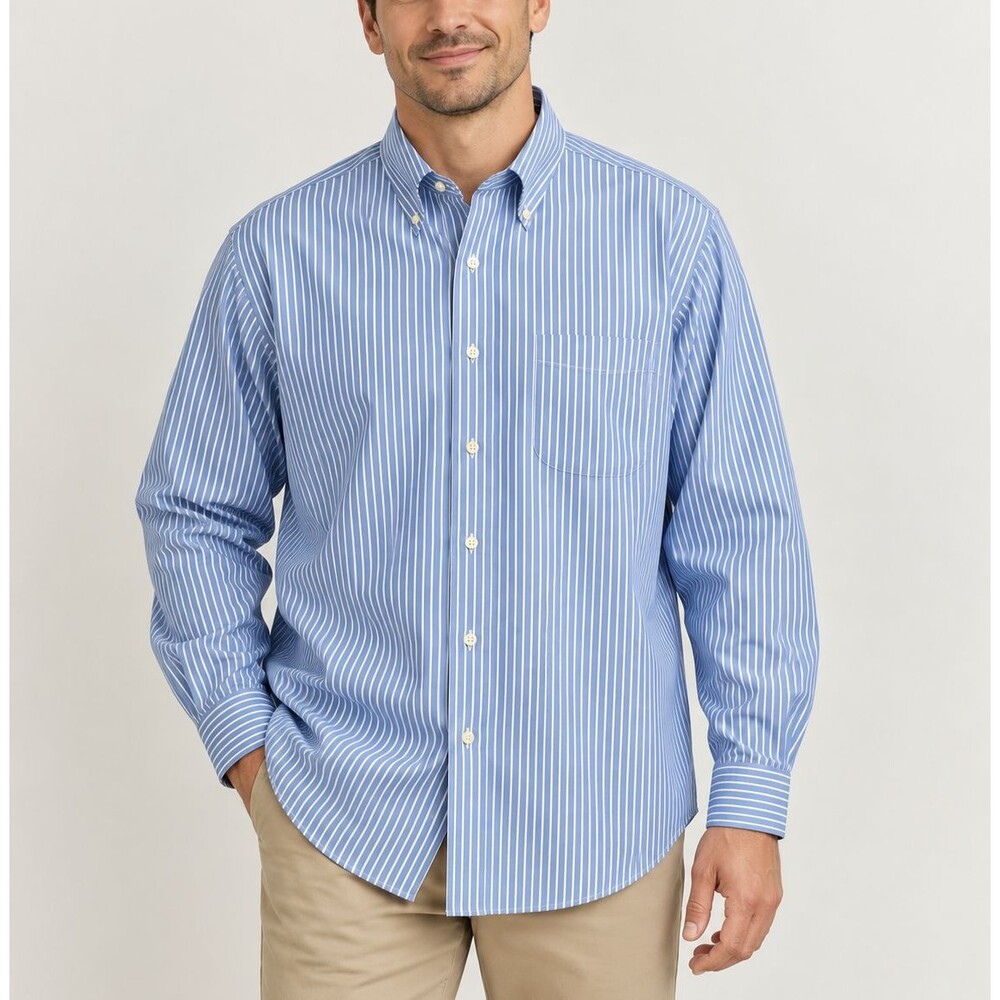 Brooks Brothers 1818 Regent Dress Shirt Mens 18 4/5 Blue White Stripe Non-Iron